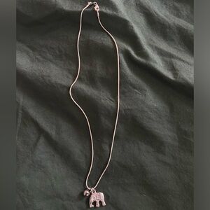 Silver plated Reclaimed Handmade Elephant Pendant & silver bell Necklace